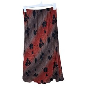 Nina Piccalino Vintage Floral Jacquard Striped Maxi Skirt Red Brown Black 10